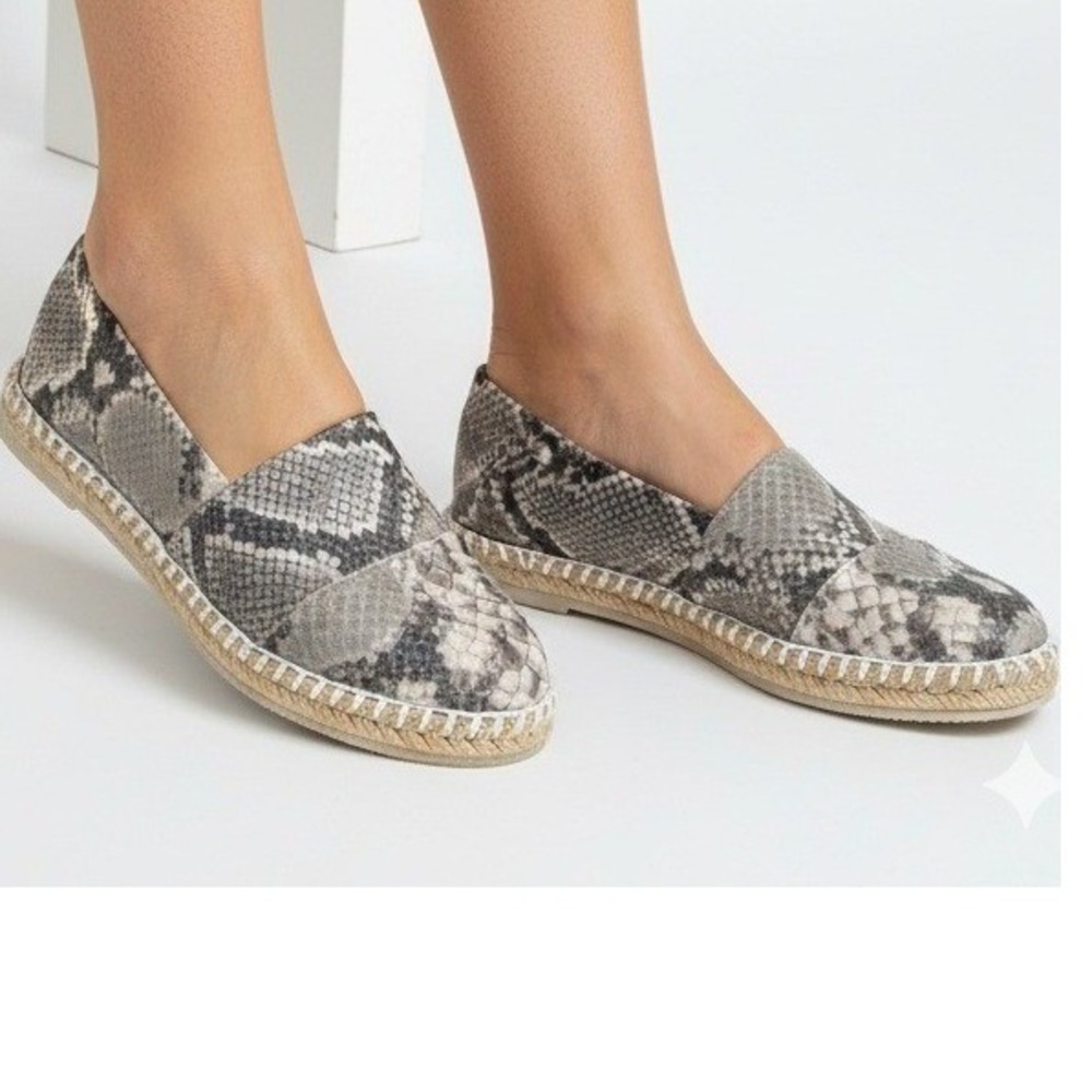 Women's Snakeskin Print Espadrille 9 Platform SlipOn Flats Jute  Shoes  NEW
